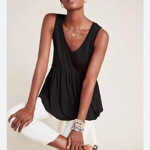 T.La by Anthropologie Black Hayley Baby Doll Peplum Tank, NWT, Size S